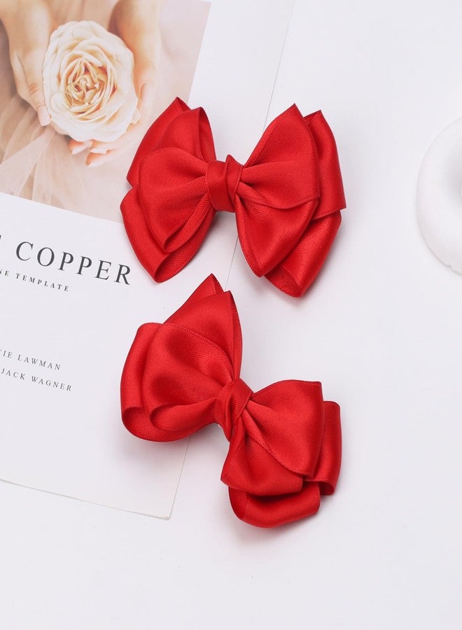 Zolyco 4.5 Inches Double Hair Bows for Women Girls Thick Ribbon Boutique Alligator Clips Hair Accessories for Older Kids Children Young Girls 2 Pcs (Red) - Image 5